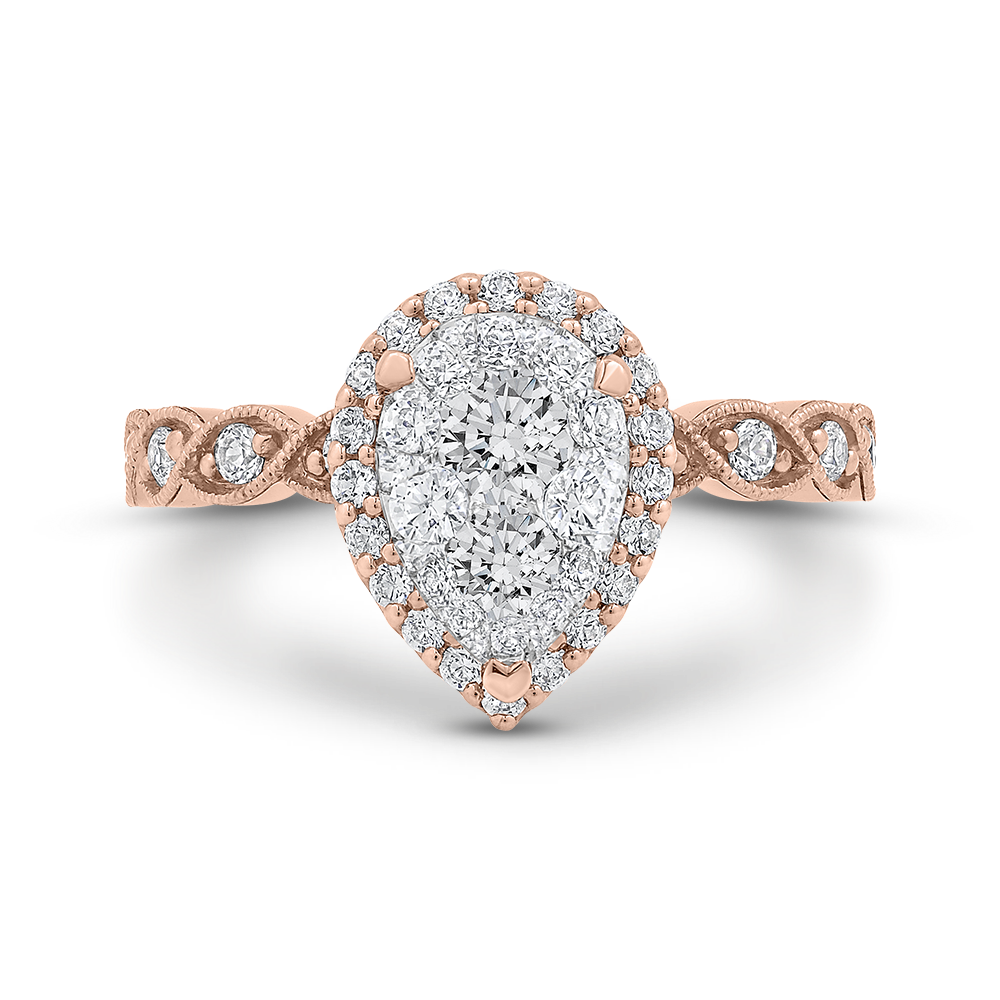 Vintage Rose Gold Pear Halo Engagement Ring - Jensen Jewelers