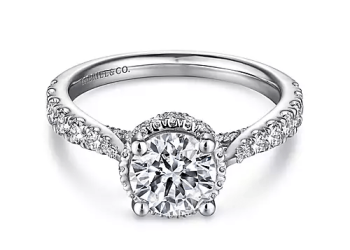 Hidden Halo Round Diamond Engagement Ring with Pave Diamond Band