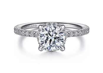 White Gold Hidden Halo Round Diamond Engagement Ring