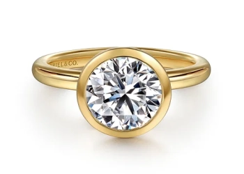 14K Yellow Gold Round Bezel Set Solitaire Engagement Ring