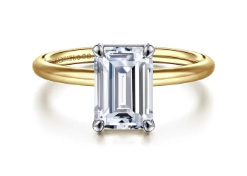 Yellow-White Gold Emerald Cut Solitaire Diamond Engagement Ring