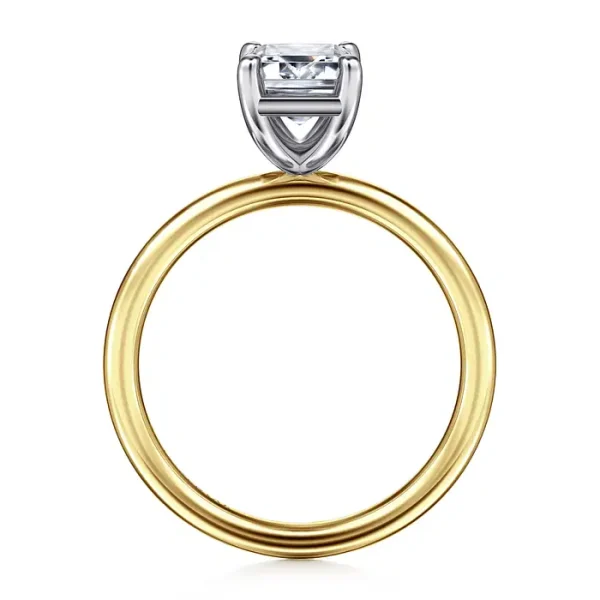 Yellow-White Gold Emerald Cut Solitaire Diamond Engagement Ring - Image 2