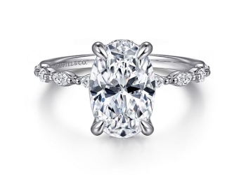 14K White Gold Oval Hidden Halo Diamond Engagement Ring